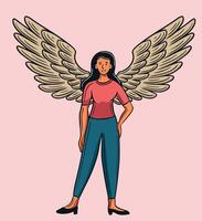 girl with the wings, freedom woman  hand drawn  vector illustration