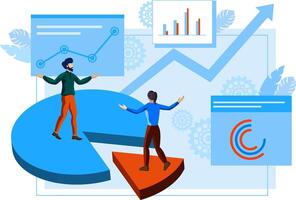 pie chart and growth discussion vector illustration concept