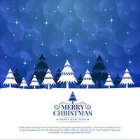 merry christmas greetings with christmas tree sparkle blue background vector vector