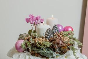 Christmas composition of fresh flowers photo