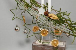 Christmas composition of flowers and Christmas decorations photo