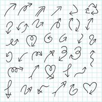 Artistic Collection of Hand Drawn Arrow Set. Isolated and Real Pen Sketch, Vector Illustration