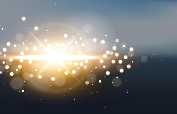 Golden Light with Flare on Blurred Landscape Background, Vector Illustration
