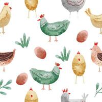 Cute Chicken Watercolor Seamless Pattern vector