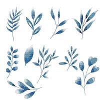 Watercolor Blue Leaves Element Set vector