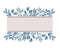 Watercolor Blue Leaves Wedding Frame vector