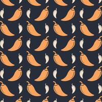 Chilli pepper multicolor repeating trendy pattern in dark background vector illustration