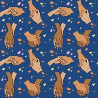 Flat bold pattern with hands holding together. Love concept. Males and females hands of people in relationship. Unique print design for textile, wallpaper, wrapping vector