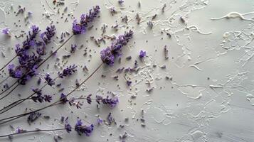AI generated Bunch of Purple Flowers on White Wall photo