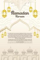 Elegant glamour background and poster Ramadan Kareem with gradient style and realistic icon vector