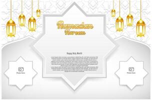 Elegant glamour background and poster Ramadan Kareem with gradient style and realistic icon vector