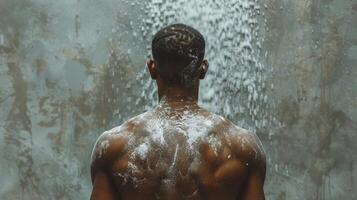 AI generated Man Standing in Front of Fire and Water Fountain photo