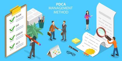 3d isométrica plano vector conceptual ilustración de pdca administración método.