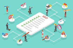 3D Isometric Flat Vector Conceptual Illustration of SEO, Search Engine Ranking