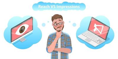 3D Isometric Flat Vector Conceptual Illustration of Reach vs Impression.