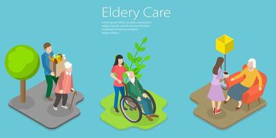 3D Isometric Flat Vector Conceptual Illustration of Elderly Care