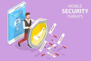 3D Isometric Flat Vector Conceptual Illustration of Mobile Security Threats.