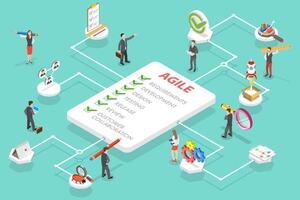 3D Isometric Flat Vector Conceptual Illustration of Agile Software Development Methodology