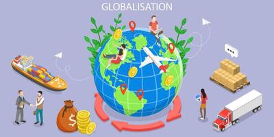 3D Isometric Flat Vector Conceptual Illustration of International Trade, Globalization