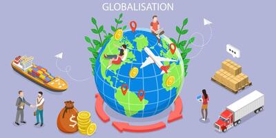 3D Isometric Flat Vector Conceptual Illustration of International Trade, Globalization