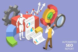 3D Isometric Flat Vector Conceptual Illustration of Automated Seo Report.