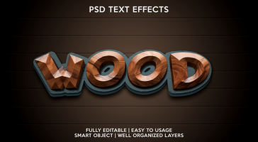 wood text effect template psd