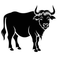 Yak black Silhouette vector, white background. vector