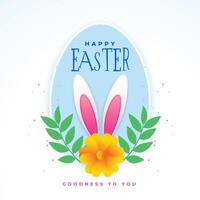happy easter poster card with bunny ears and flower vector