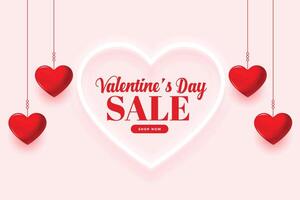 elegant valentines day sale background with hanging hearts vector