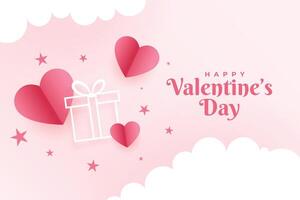 elegante san valentin día saludo tarjeta con corazones y regalo caja diseño vector