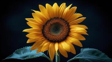 AI generated Large Sunflower Against Dark Background photo