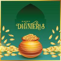 happy dhanteras religious occasion background for blessings and prosperity vector