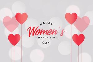 happy womens day hearts and bokeh background vector