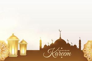 ramadan seasonal banner with mosque and golden lantern vector