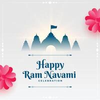 RAM navami festival saludo con templos y flores vector