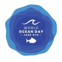 paper style world ocean day background with fish vector