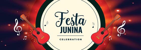 festa junina celebracion bandera con guitarra y música notas vector