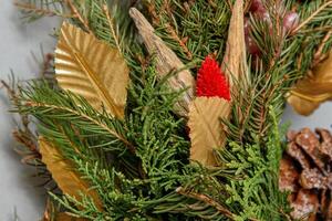 Christmas composition. Wreath of Christmas tree branches photo