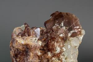 Macro minerals Axinite stone on a gray background photo