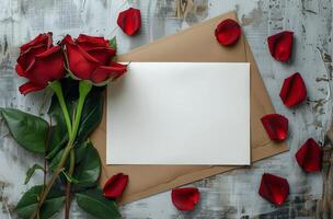 AI generated Rose and Envelope on Table photo