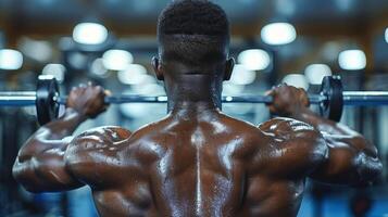 ai generado hombre trabajando fuera a el gimnasio foto