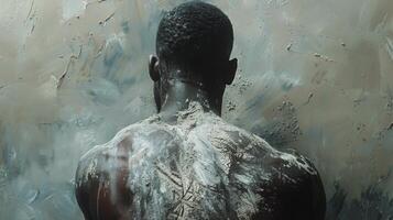 AI generated Man Standing in Front of Fire and Water Fountain photo