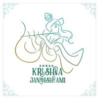 Lineart style shree krishna janmashtami festival card design vector