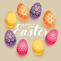 realistic happy easter background with 3d colorful eggs vector