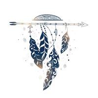 boho feather and arrow background for wall art backdrop vector