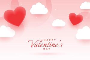 happy valentines day wishes background with hearts and clouds vector