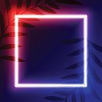 neon square frame with leaves in red and blue colors vector