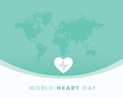 flat style international heart day pulse poster with world map design vector