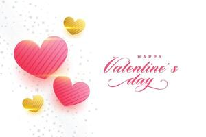 two pink and golden hearts beautiful valentines day greeting card vector