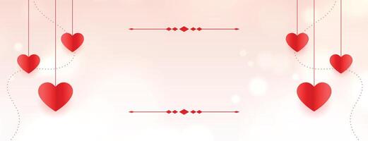 happy valentines day hanging hearts banner with text space vector